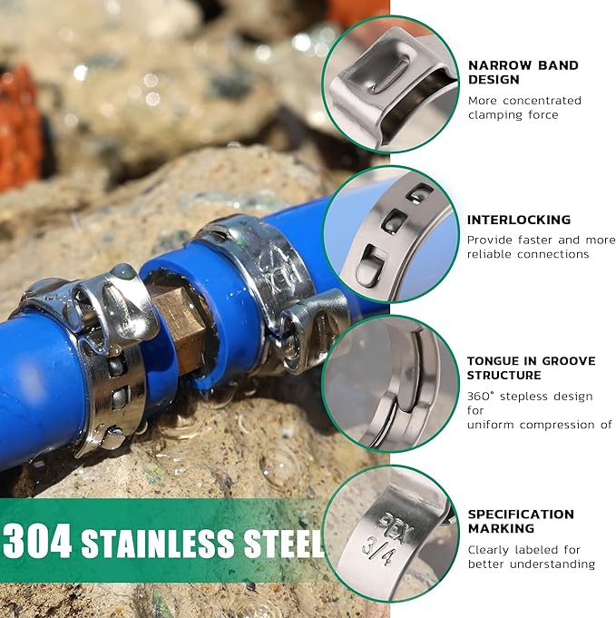 20PCS 1 Pex Crimp Ring,304 Stainless Steel Pex Cinch Clamps,Single Ear Hose Clamps for Pex Fittings Pipe Tubing