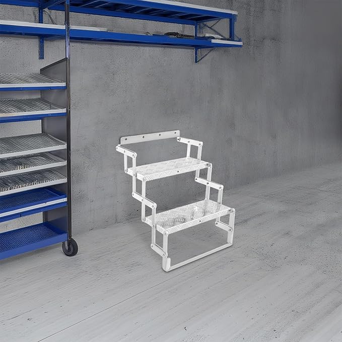 RV Steps, Foldable RV Stairs, Aluminum Alloy 17" Wide Camper Steps, Scissor Stairs Ladder for Mobile Home, RVs, Camper, Shop, Trailers, Truck, Warehouse (2 Steps)