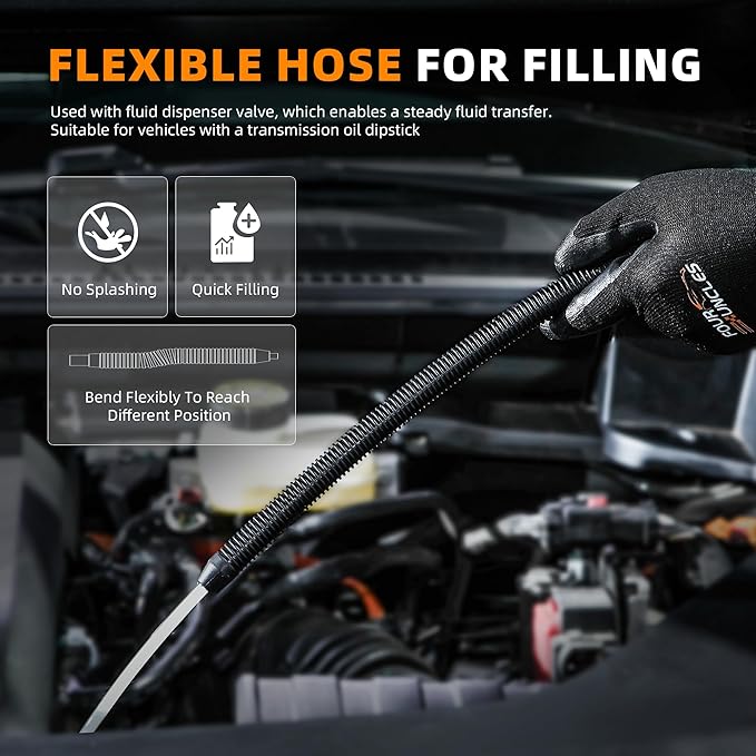 FOUR UNCLES 10L Transmission Fluid Pump - Pneumatic Transmission Fluid Extractor and Dispenser with 15 Metal ATF Adapters and Pressure Gauge for Automotive Use, Transmission Fluid Transfer Pump Kit