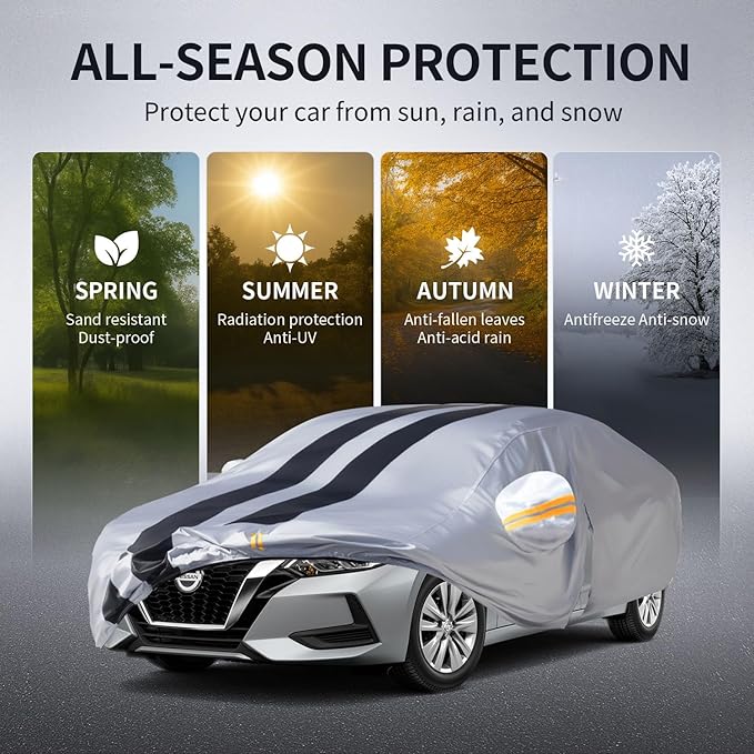 10 Layers Car Cover Custom Fit Nissan Sentra 2000-2026 100% Waterproof All Weather Automobiles, Gift with Towel, Heavy Duty Car Covers for Rain Sun UV Protection with Door Zipper.