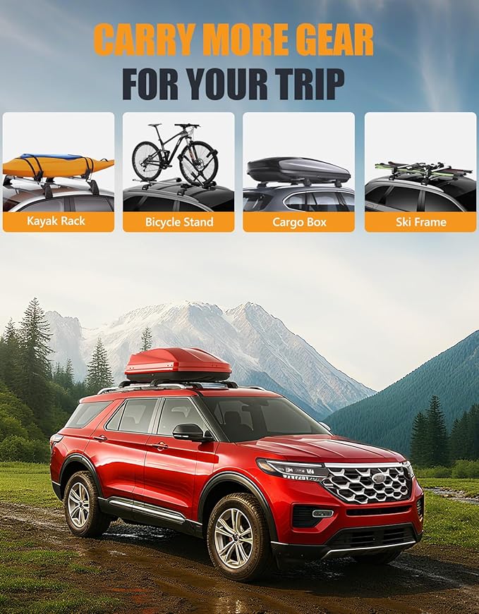 KINGGERI 330lbs All Aluminum Roof Rack Cross Bars Compatible with Ford Explorer 2020 2021 2022 2023 2024 2025 2026, Heavy Duty Lockable Roof Rails Crossbars Rooftop Cargo Basket Luggage Accessories