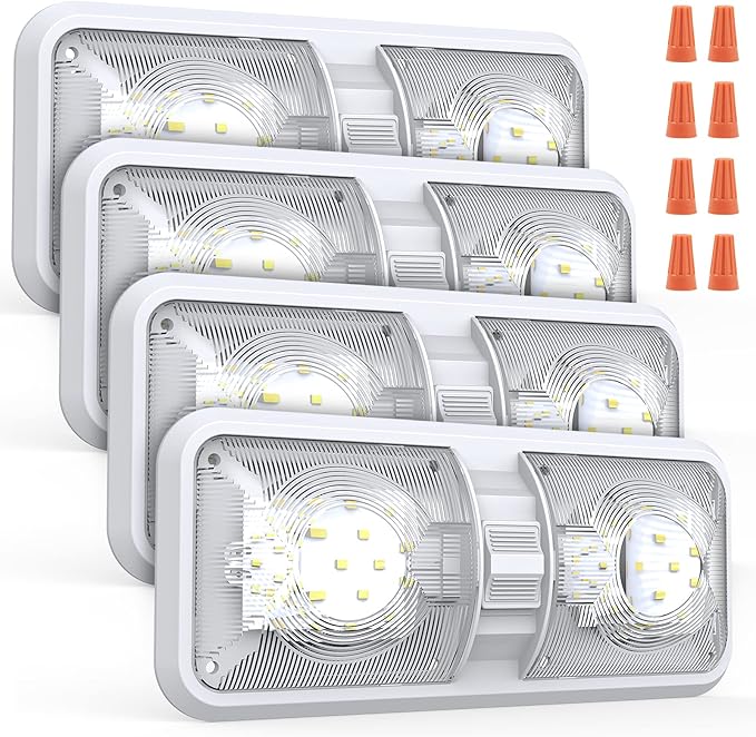 RV Lights Interior, 12 Volt Led Lights 1000LM, Camper Lights 8W, RV Led Lights Interior Fixtures 12V, RV Ceiling Dome Light with Switch for RV/Camper/Trailer/Boat/Car (Natural White, 4Pack).