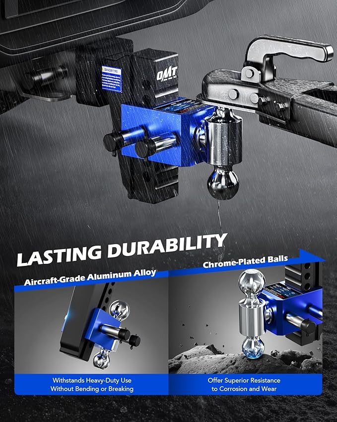 Orion Motor Tech Adjustable Trailer Hitch, Heavy Duty 2.5 inch Receiver Hitch, 6" Drop Hitch with 2" & 2-5/16" Balls, 360° Dual-Ball Mount with 18500lb Towing Capacity for Class IV & V, Blue