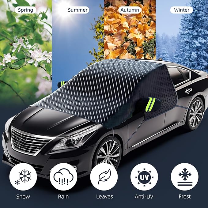 Windshield Cover for Ice and Snow, Extra Large Car Snow Cover Protect Front Windshield & Rearview Mirror, Magnetic Anti-Snow Cover Universal Fit for Most Vehicle Medium (Front Cover)