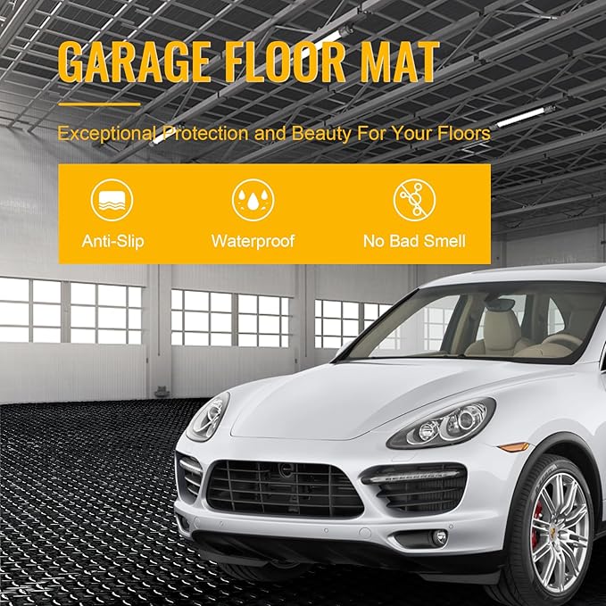 7.5x25 FT Garage Floor Mat, 2.8mm Thicked Flooring Roll 188 sqft Diamond Plate PVC Rubber Trailer Mat, Non-Slip Floor Protector Mat for Garage Warehouse Gyms Boats