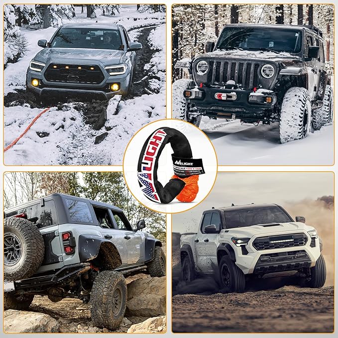 Nilight Synthetic Soft Shackle (56,000 LBS Breaking Strength) 1/2 Inch x 24 Inch 2PCS with Extra Sleeves for Sailing SUV Off Road Towing UTV ATV Trucks 4x4, 2 Years Warranty