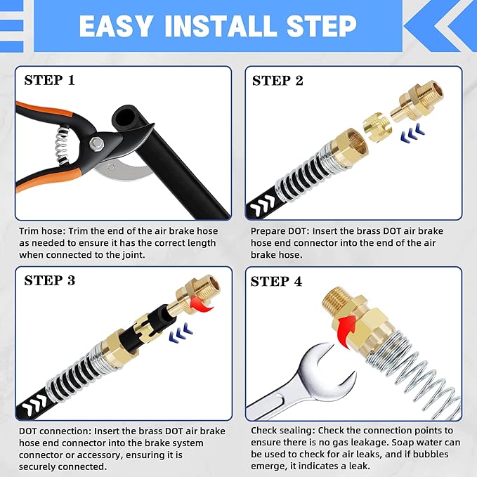 1/2” Hose x 1/2” Male Connector with Spring Guard, Dzakoot 2 Pack Air Brake Hose End Fitting with 2 Pack 1/2” Sleeve Tube