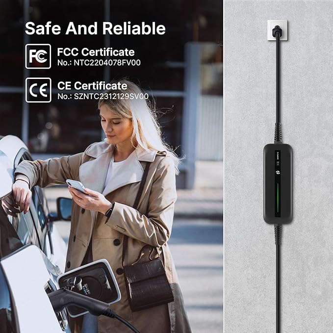 BESENERGY 15A Level 1 ev Charger, 20ft, NEMA5-15, 110V-120V, IP65 Portable Charge Station, Compatible with All j1772 EV Cars (Black)