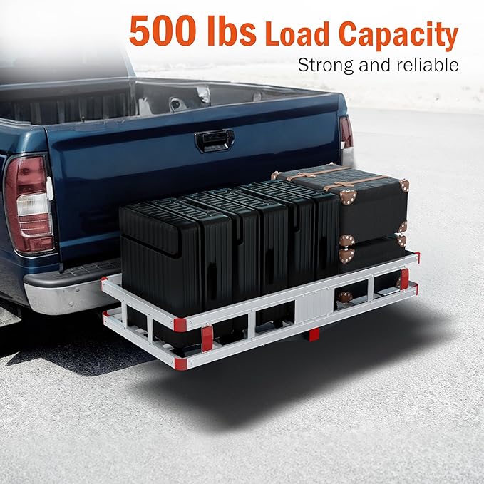 Aluminum Hitch Cargo Carrier, 49.21" x 22.36" x 7.09" Trailer Hitch Cargo Carrier Hitchs Mount Cargos Hitchs Carriers Basket, 500lbs Capacity, Fit 2" Receiver for Suvs Trucks Vans Pickups Camping