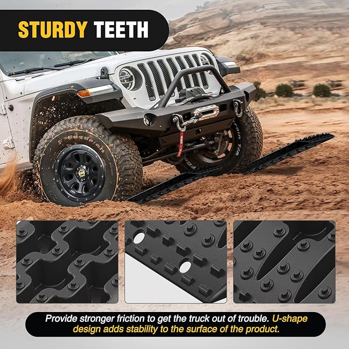 Nilight Recovery Off-road Traction Boards Emergency Tire Ladder Mats For 4WD 4X4 Mud Sand Snow with 2PCS Mounting kit Zipper Bag 2 leashes (Black)