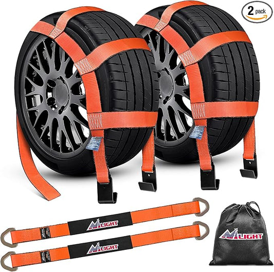 Nilight 2Pcs Tow Dolly Basket Straps with Flat Hook for 14”-19” Tires Car Heavy Duty Wheel 11128LBS Break Strength with 2 Axle for Trailer