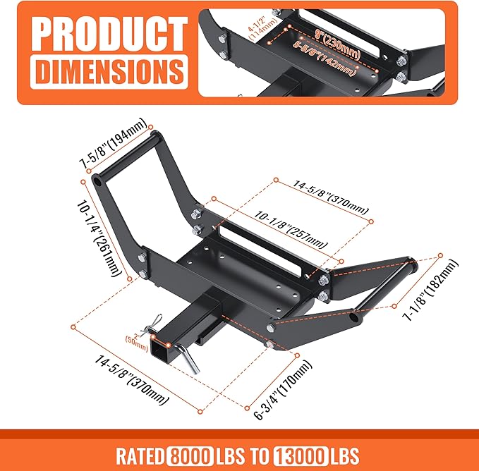 ECOTRIC 10x 4 1/2 Cradle Winch Mount Mounting Plate 8000-13,000 Lb Capacity Winch Mounting Hitch Receiver Recovery Winches Foldable