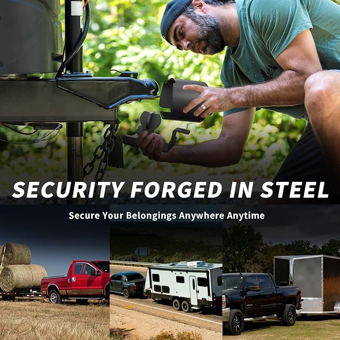 Trailer Lock Fits 2 5/16 Inch Couplers, Secures Safety Chains Anti-Theft Ball Hitch Lock, Pry-Resistant & Heavy-Duty Trailer Hitch Locks for RV | Cargo | Camper | Dump Trailer (Black)