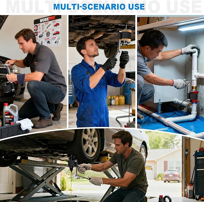 Adjustable 1/2" Drive Strap Wrench with Anti-Slip Nylon Belt. Universal for Car, Motorcycle, Semi Truck & Small Engine Oil Filter Removal