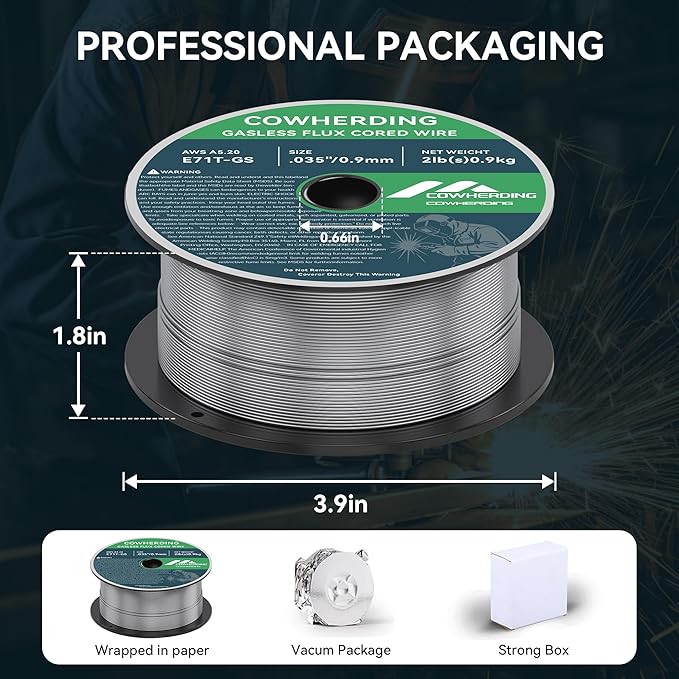 Mig Welding Wire, Flux Core Wire .035" E71T-GS 2-Pound Gas Solid Carbon Steel Low Splatter Mig Welding Wire Solid Wire for Mild Stee, High Feedability Strong ABS Plastic Spool Welding Wire