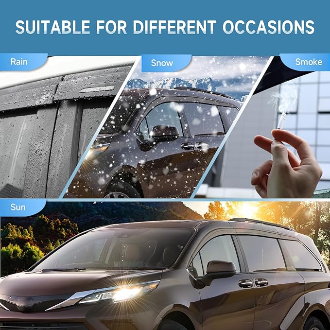 ACLONG Black Rain Guards Fit for Toyota Sienna 2021 2022 2023 Tape-On Side Shatterproof Window Visor Window Deflectors, Rain Visors, 8-Piece Set