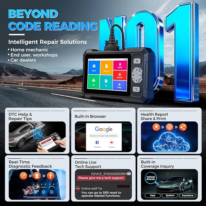 KINGBOLEN OBD2 Scanner S608, 2025 Bidirectional Scan Tool for ABS/SRS/Transmission/Enigne, 9 Reset Oil Brake DPF Bleed Gear Injector Throttle BMS SAS, CAN FD & FCA/Renault SGW, Lifetime Free Update