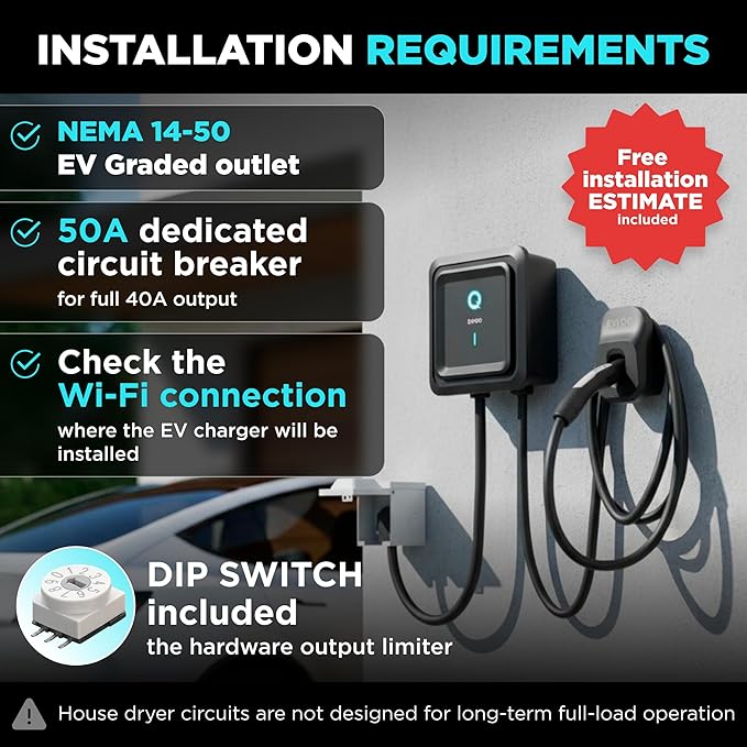 EVIQO Level 2 EV Charger - NACS Charger Compatible with Tesla - 40 Amp EV Level 2 w/NACS, 240V NEMA 14-50 EVSE, 25' EV Charging Cable