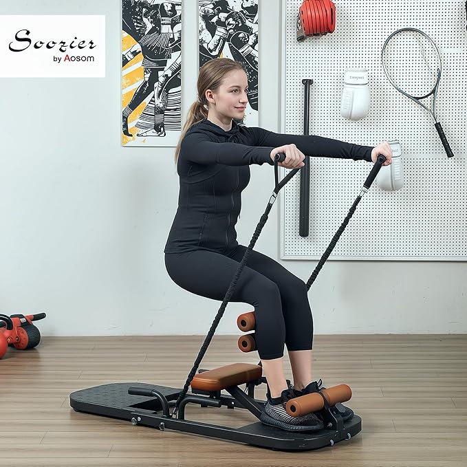 Soozier Foldable Sissy Squat Machine, Hip Thrust Machine with Push Up Stand, Multipurpose Glute Workout Equipment for Home Gym
