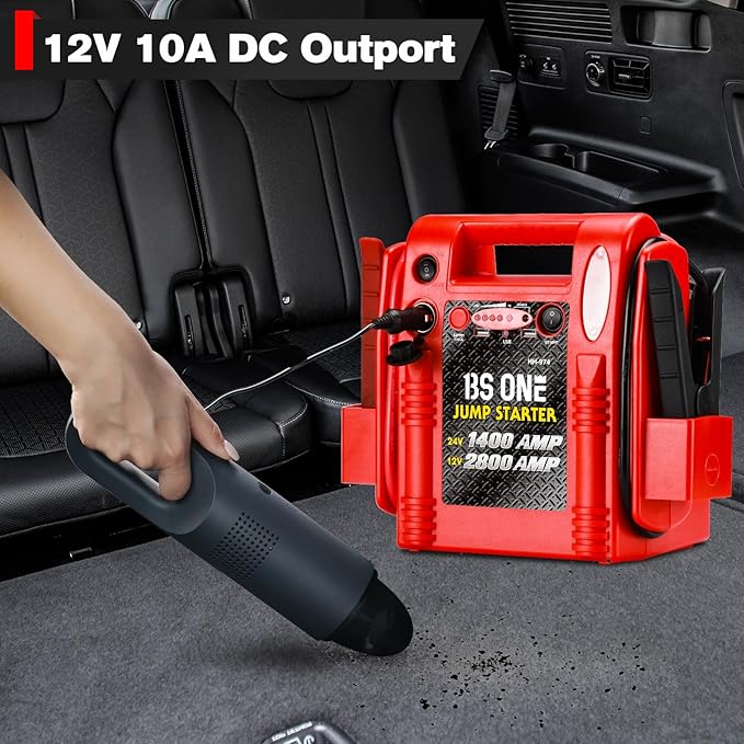 24V / 12V Jump Starter, Heavy Duty 1200/2400 Peak Amp Sealed Lead Acid Battery Jump Starter for Car Truck Tractor Excavator, Jump Box Power Pack with USB/DC Output and LED Light