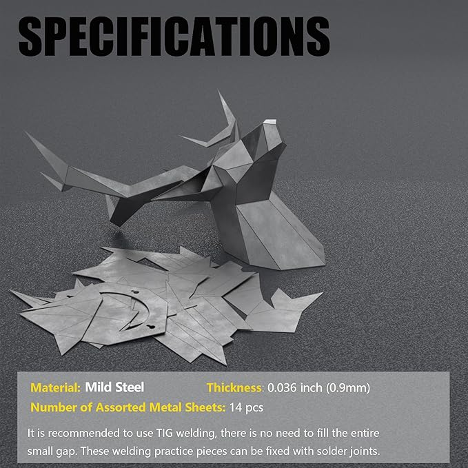 Deer Head Mild Steel welding practice kit, Welding Coupons, Welding Training Metal plates Suitable For TIG, MIG, Gas, Arc, Stick, DIY Welding Practice Kit（15 pcs）