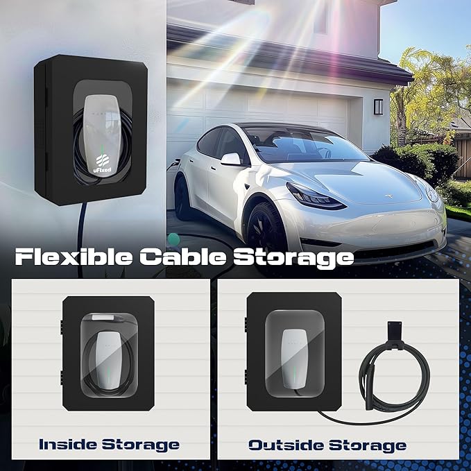 Outdoor EV Charger Enclosure Wall Box with Lock for Tesla Wall Charger and Chargepoint with Holder | Weatherproof Visible, Easy to Install, Black