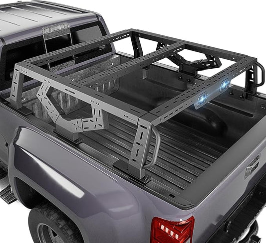 16.73" Bed Racks Truck Cargo Carrier with 2 LED Lights Compatible with Tacoma/Gladiator JT/Frontier/Colorado Extended Cab/Canyon/Ranger, Luggage Storage Bed Cross Bars