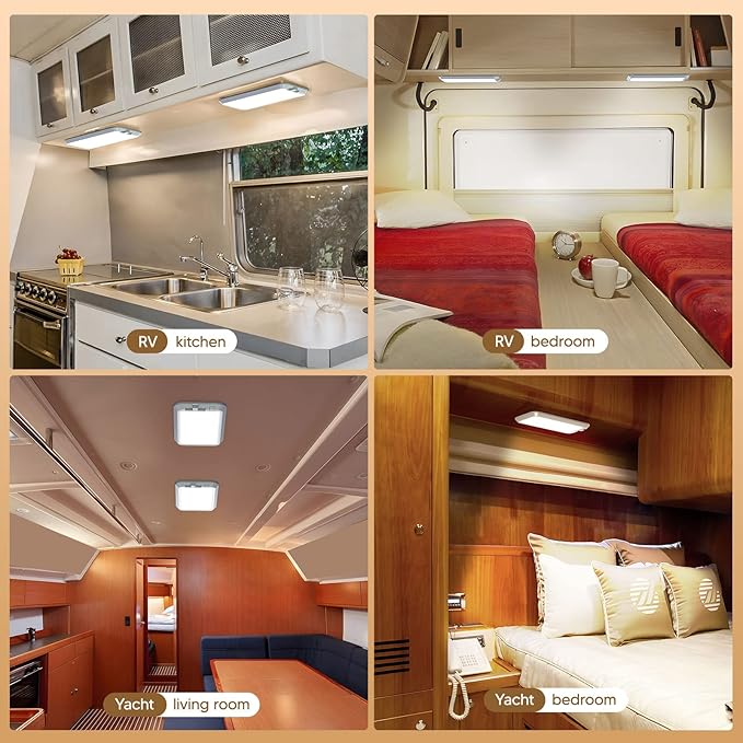 BlueFire 700LM Dimmable Sliding Brightness RV Ceiling Dome Lights, 7W DC10-30V Super Bright RV Interior LED Lights for RVs, Campers, Motorhomes, Trailer (3 Color TEM- 2PCS)