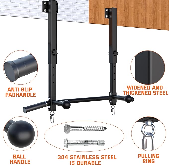 Upgraded-Joist Mounted Pull Up Bar, 800 lbs Heavy Duty Wall Mounted Chin Up Bar, Adjustable Height Pullup Bar for Garage, Basement, Backyard, Beam and Rafter Mount, Easy Installation, Ideal for Multiple Grip Options