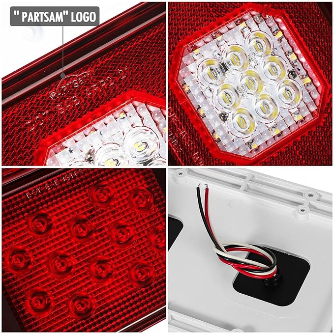 Partsam 2x Horizontal Mount Dual Stop Turn Tail Backup Reverse Lights 33 LED Surface Mount RV Double Led Taillight 12V IP67 White Base w Gasket