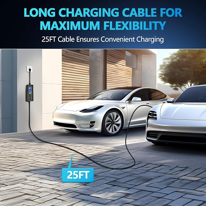 40 amp EV Charger Level 2 Portable EV Charging Station with 25FT Cable, 240V, NEMA 14-50 Plug with SAE J1772 Fast Charging for Indoor/Outdoor