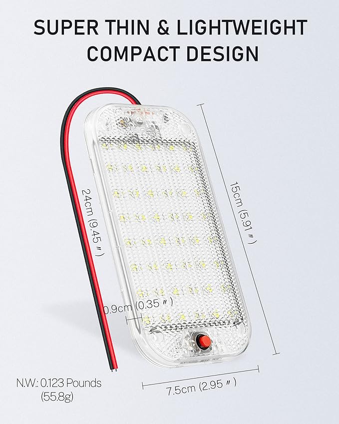 Dome Light for RV Interior, 48LED 800LM Ultra Bright 12 Volt LED White Lights, RV Ceiling Light with Switch Control, Ideal for Car Van Truck Camper Lorry Motorhome Boat(2 Pack)