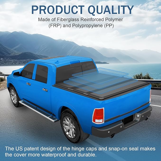 Hard Tri-Fold Truck Bed Tonneau Cover Compatible with 1994-2018 Dodge Ram 1500 2500 3500 & 2019-2023 Dodge Ram 1500 Classic 8FT Bed w/o RamBox