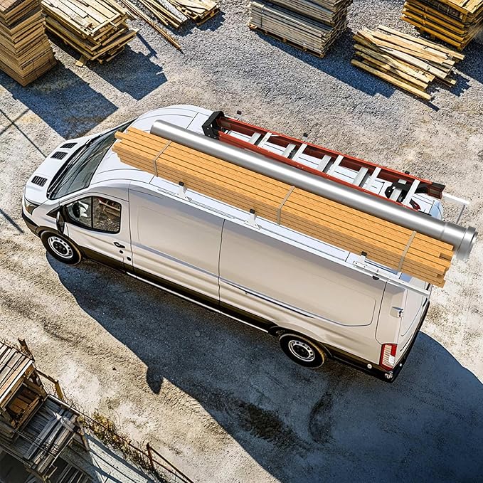 Cargo Van Roof Ladder Rack Fit for 2015-2025 Ford Transit 150 250 350 with Rear Cargo Roller 800LB Steel White