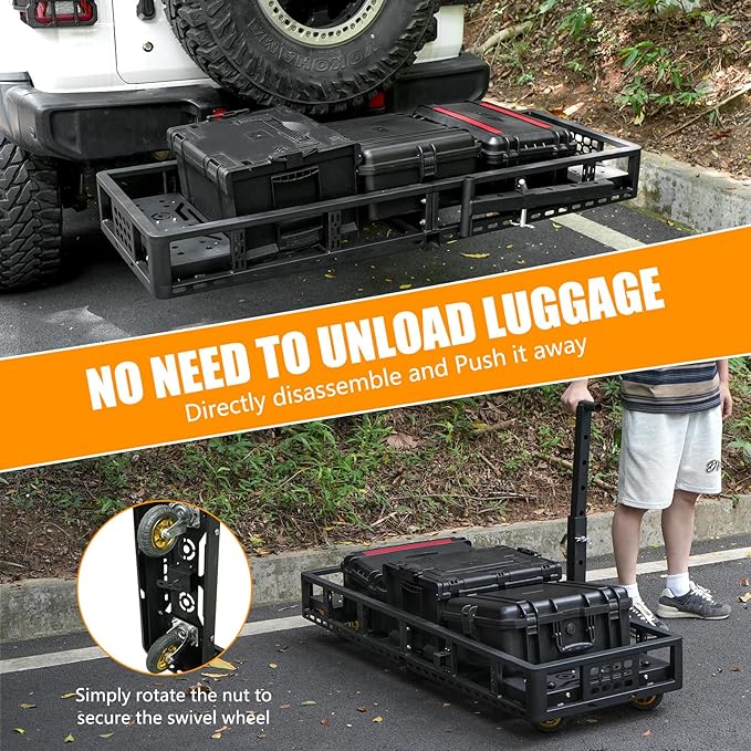 Folding Trailer Hitch Mount Cargo Basket Steel Luggage Carrier Rack Fits 2" Hitch Receiver for SUV Pickup Truck