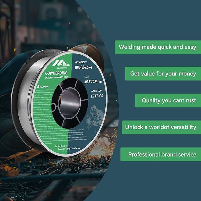 Mig Welding Wire, Flux Core Wire .035" E71T-GS 10-Pound Gas Solid Carbon Steel Low Splatter Mig Welding Wire Solid Wire for Mild Stee, High Feedability Strong ABS Plastic Spool Welding Wire