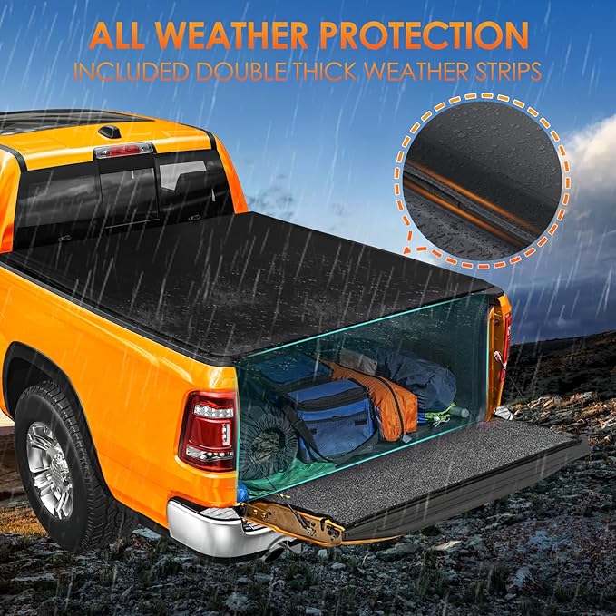 Nilight Truck Bed Tonneau Cover Soft Tri-fold Fits for 2002-2024 Dodge Ram 1500/2003-2025 Dodge Ram 2500 3500-6.4ft