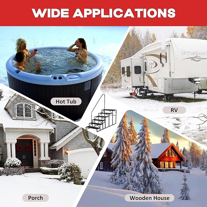 6 Step RV Steps with Handrail, Hot Tub Steps Outdoor, Portable RV Stairs, Heavy Duty Truck Camper Steps Ladders for Travel Trailers, 5th Wheel, Motor Home, Spa, and Porch