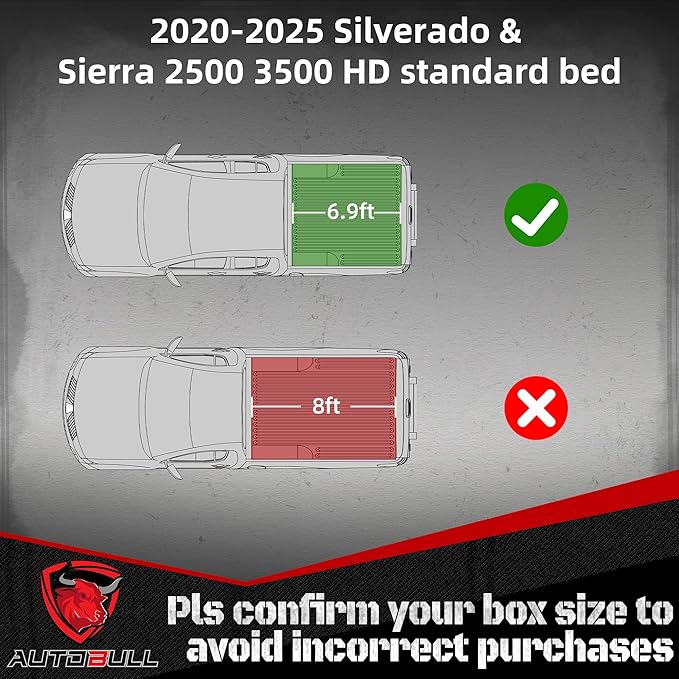 Soft Quad Fold tonneau Cover Compatible with 2020-2025 Chevy Silverado & GMC Sierra 2500 3500HD 6.9ft Bed (82.2"), Not for CarbonPro Bed, Vinly Top Alloy Steel Structure