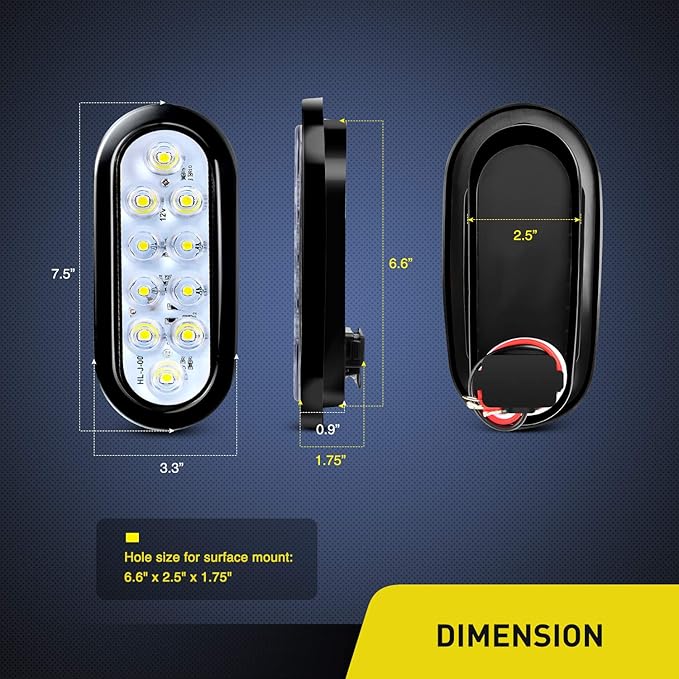 Nilight 6 Inch Oval White Trailer Tail Lights 2PCS 10 LED w/Flush Mount Grommets Plugs IP67 Waterproof Reverse/Back Up Lamp for Truck RV Camper Boat Jeep, White