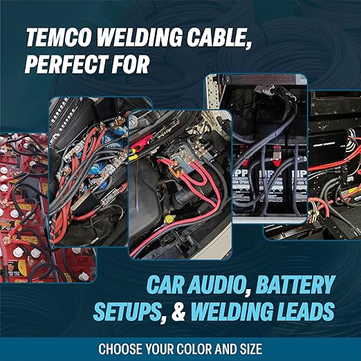 TEMCo 2 Gauge AWG 15 Ft Black Flexible Pure Copper Made in USA Welding Cable Battery Wire - Heavy Duty Solar, Inverter, Car, RV, Truck