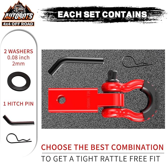 AUTOBOTS Tow Hitch Receiver 2", 45,000 Lbs Break Strength Shackle Hitch Receiver with 5/8" Screw Pin, 3/4 Shackle, Towing Accessories for Vehicle Trailer Recovery Off-Road Red&Red