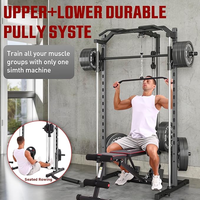 OPPSDECOR Power Cage, Multi-Function Power Rack with Adjustable Cable Pulley System, Squat Rack with Pull-up Bar, J-Hooks, More Training Attachment for Home Gym