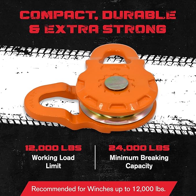 GearAmerica Smart Snatch Block Pulley, ATV/UTV Winch Snatch, Change Direction or Increase Mechanical Advantage, 24,000 Lbs (12T) - Ideal for Side by Side, Off Road Vehicles - 2 Pack, Orange