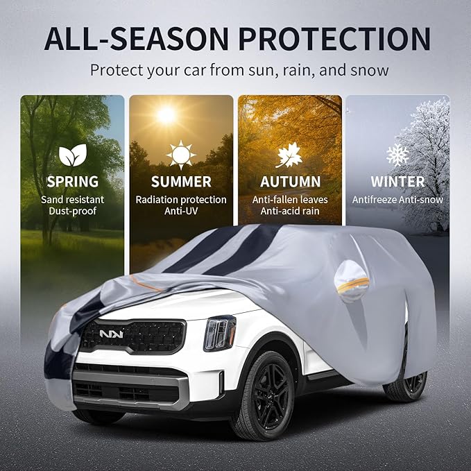 10 Layers Car Cover Custom Fit for Kia Telluride 2016-2026 100% Waterproof All Weather Automobiles, Gift with Towel, Heavy Duty Car Covers for Rain Sun UV Protection with Door Zipper.