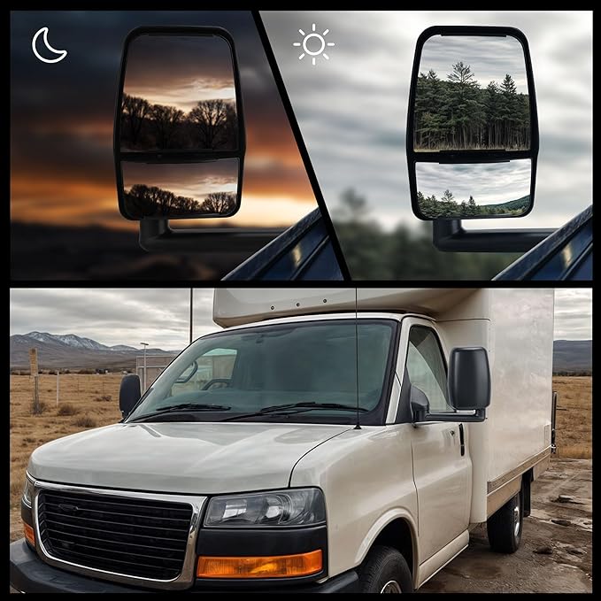 DWVO Left Driver Side Towing Mirror Compatible with 2003-2019 Chevy Express GMC Savana 1500/2500/3500, Manual Folding Manual Adjustment Tow Door Mirror Black