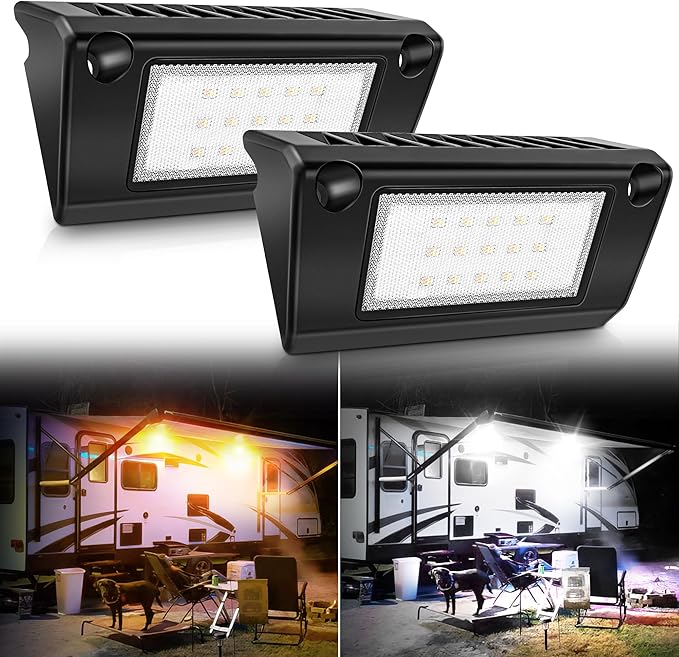 Aluminum RV LED Exterior Porch Light IP67 Waterproof - Dual Color Switchable White & Yellow 10-30V DC Low Current 5" Lighting Fixture 45W 2000LM for RV, Trailer, Camper-2 Pack