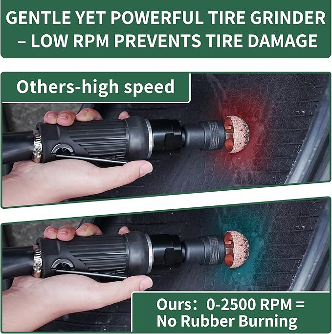 Low Speed Air Tire Buffer, Tire Buffer Full Kit Repair Polish Patch Tools with Tungsten Steel 42 mm 55mm Grinder Heads, Inner Liner Wheel Tire Polish Tire Buffing Scrapper Roller