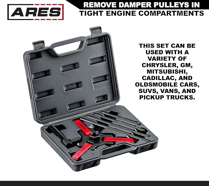 ARES 71002 - Harmonic Balancer Puller Kit - Adjustable 3-Jaw Puller Fits Most Late Model Automobiles & Trucks - Remove Damper Pulleys in Tight Engine Compartments Without Removing The Radiator