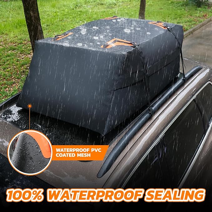 DNA Motoring Car Rooftop Waterproof Bag, 17.6 Cubic Feet Waterproof Car Roof Luggage Bag, Heavy Duty Car Roof Cargo Carrier Bag, Car Roof Bag, w/ 4 Reinforced Straps, TOOLS-00422